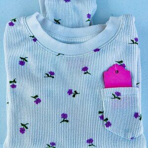 Fall Long Sleeve Shirt  – Size 5T Girls – Waffle Weave, White, Purple Flowers